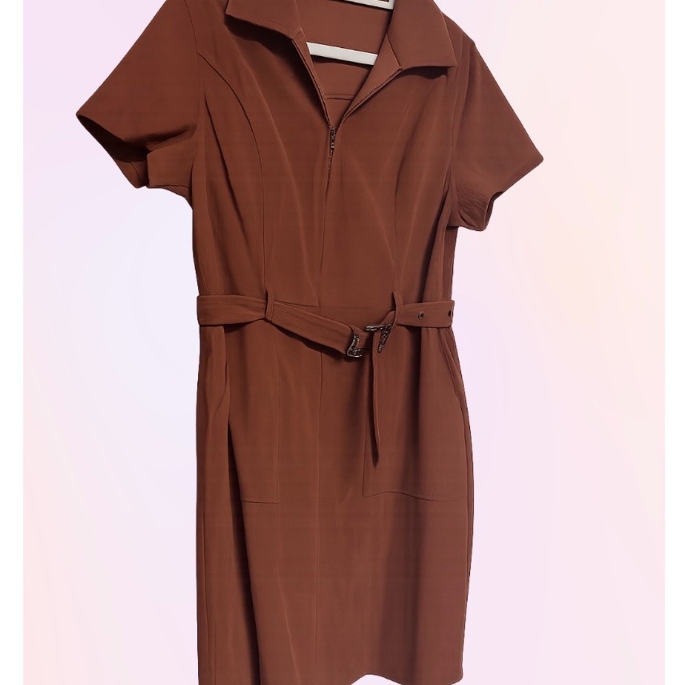Corduroy Belted Shirt Dress in Rich Brown